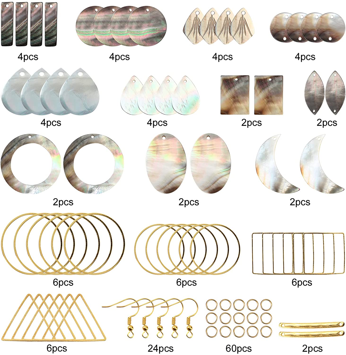 1 Box DIY 12 Pairs Geometric Natural Black Lip Shell Dangle Earrings Making Starter Kit Classic Drop Dangle Round Oval Rectangle Geometric Jewelry Making Supplies Craft