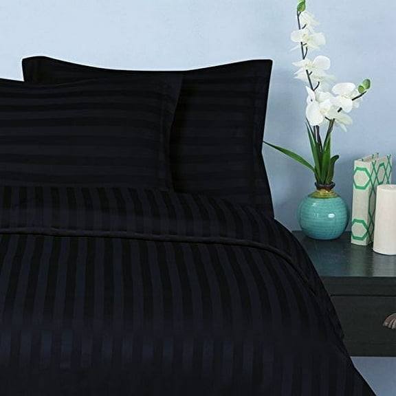 Elegant Comfort® Silky-Soft 1500 Series Wrinkle-Free 6-Piece STRIPE Sheet Set, Queen, Black