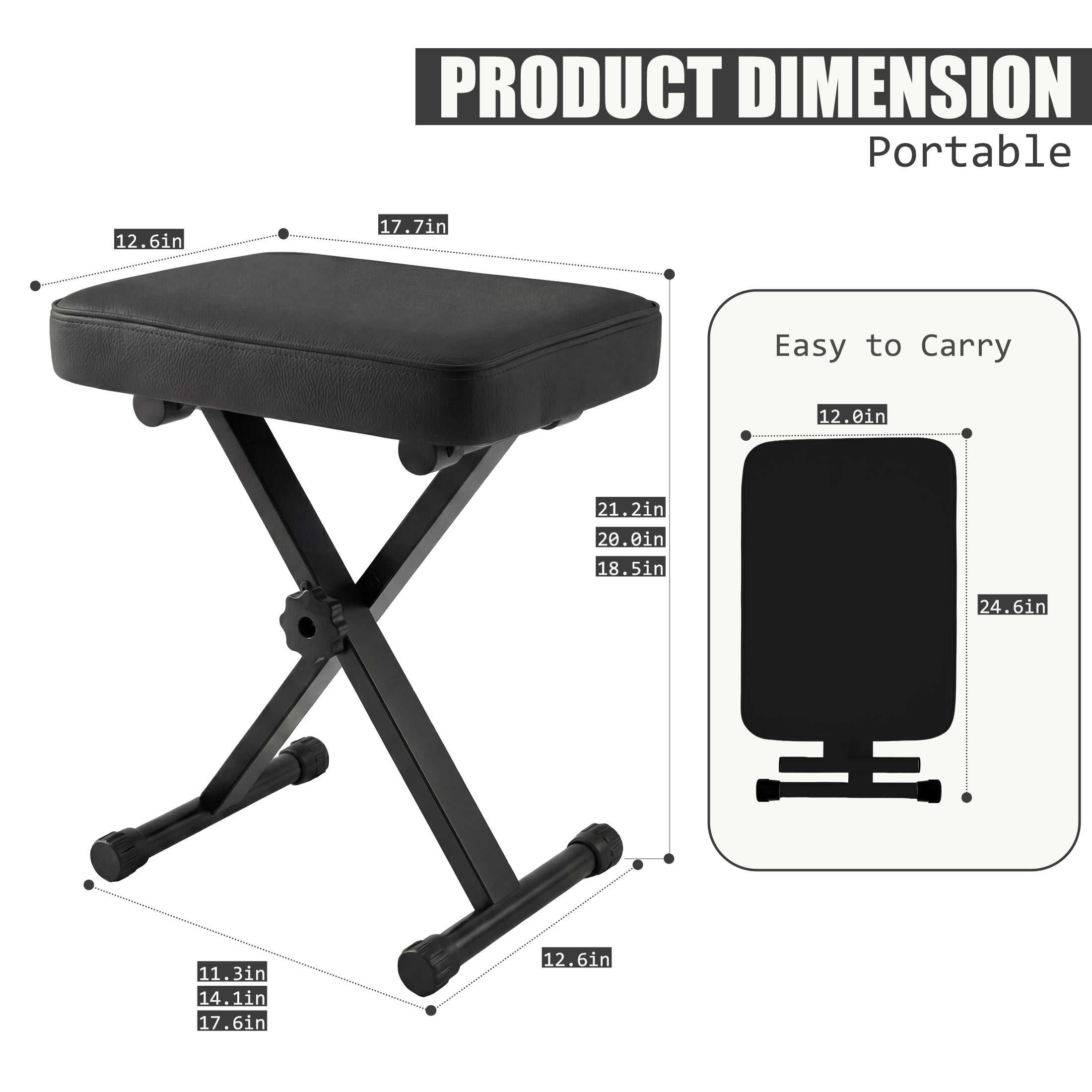 CONCETTA Portable Piano Bench Stool, Height Adjustable Keyboard Bench, Modern Bench for Living Room, Bedroom, Hallway, Black