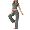 thumbnail image 4 of INSPIRAR CHIC Conjunto de 2 Piezas para Mujeres, Camiseta de Cuello Redondo de Manga Corta con Pantalones con Cuerda, Traje de Yoga M Gris Oscuro, 4 of 5