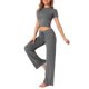 thumbnail image 4 of INSPIRAR CHIC Conjunto de 2 Piezas para Mujeres, Camiseta de Cuello Redondo de Manga Corta con Pantalones con Cuerda, Traje de Yoga S Sudadera Gris Oscuro, 4 of 5