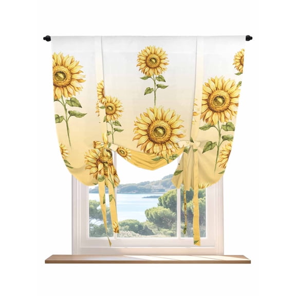 Yellow Sunflowers Tie Up Curtains for Windows 45 Inch Length Balloon Curtains Kitchen Adjustable Balloon Window Shade Watercolor Gradient Flowers Floral Tie Up Valance Bathroom Curtain Window 52"x45"