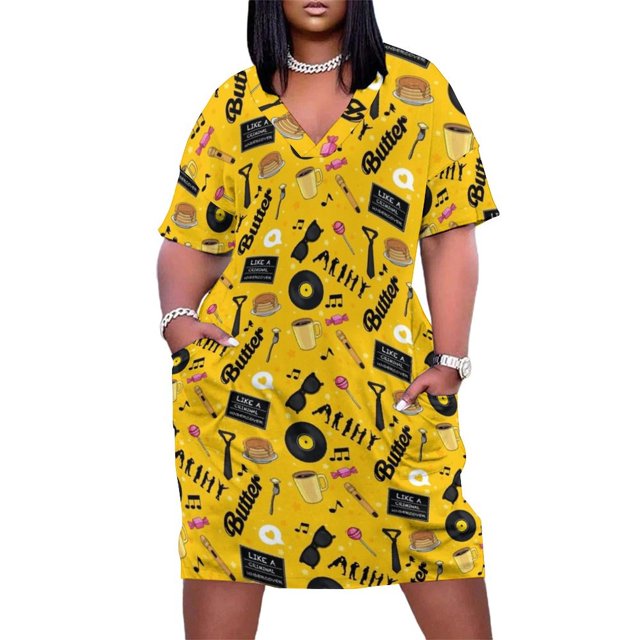Vestido de fiesta con bolsillos sueltos y collage de mantequilla 2025, ropa femenina, vestido para mujer, vestido para mujer 2025