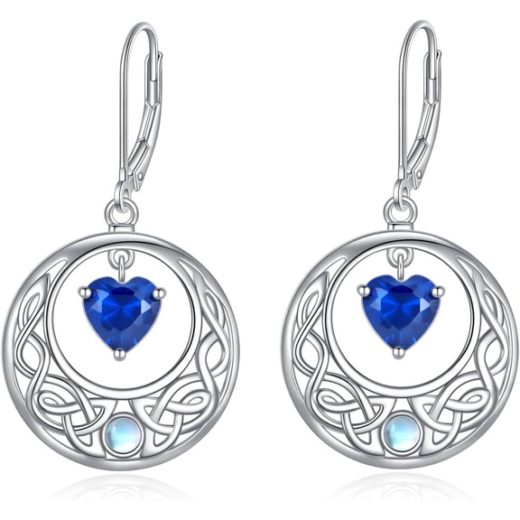 Celtic Earrings Sterling Silver Moonstone Heart Celtic Knot Dangle Earrings Jewelry Gifts for Women