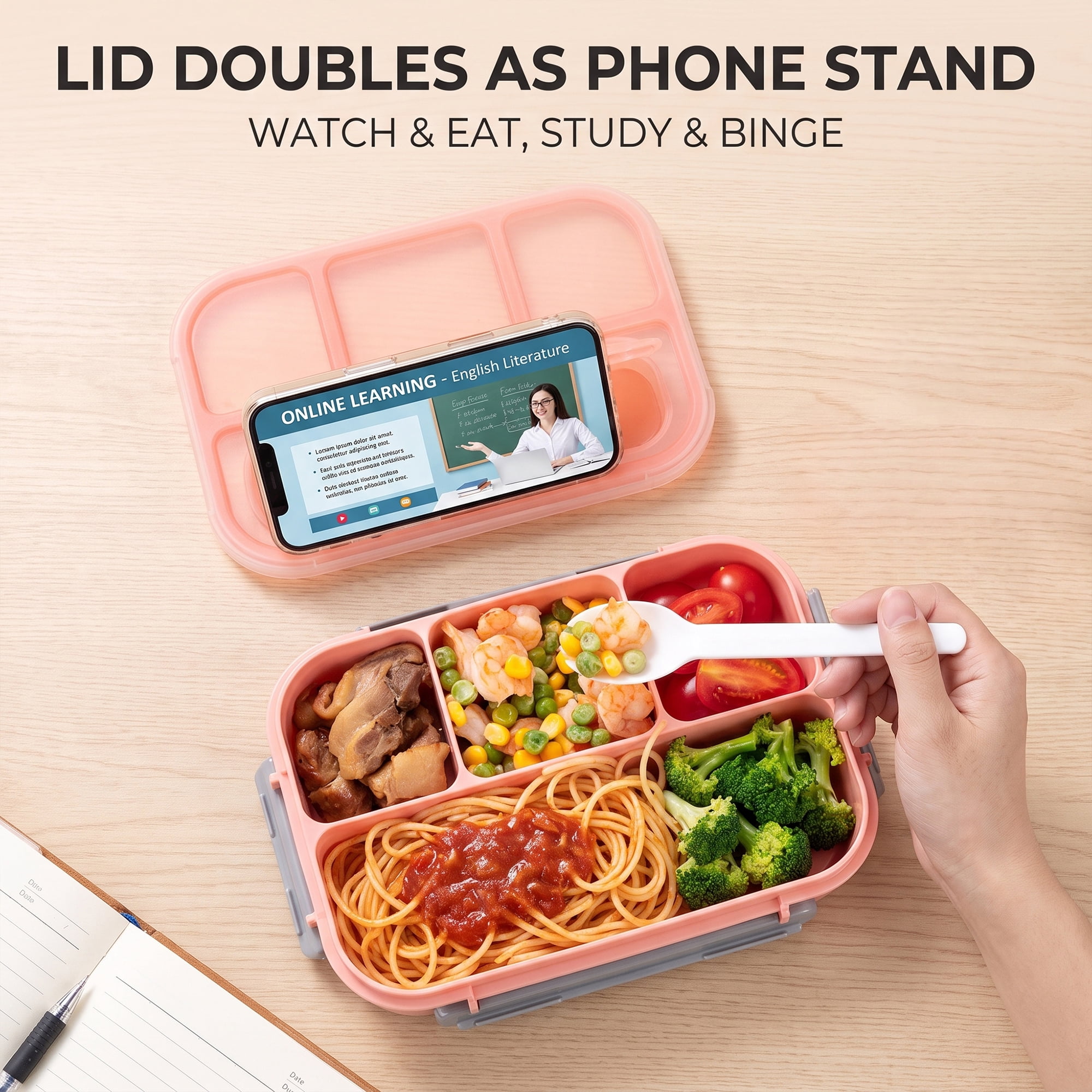 Unique Bargains 1.3L Leak-Proof Meal Prep Container Adult Lunch Bento Box Pink-2