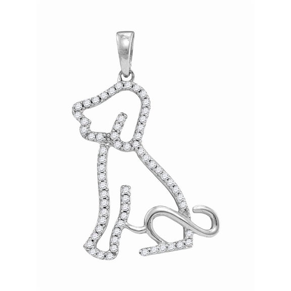 10K White Gold Diamond Lovely Dog Necklace Pendant 1/5 Ctw.