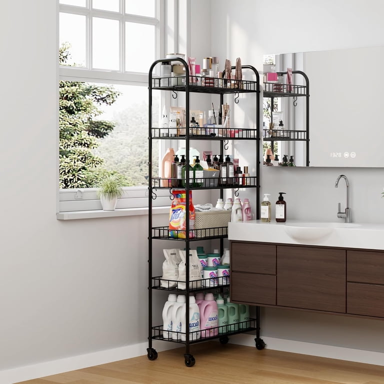 Slim 6-Tier Rolling Storage Cart - 10 Inch Wide Metal Organizer For Bathroom, Kitchen, Office