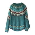 thumbnail image 4 of absuyy Sweaters for Women Long Sleeve Casual Printed Knitted Round Neck Winter Warm Sweaters for Women Blue Size 2XL, 4 of 5