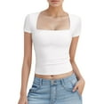 thumbnail image 4 of Women's Square Neck Double-Layer Tank Tops Basic Tight T Shirts, 4 of 7