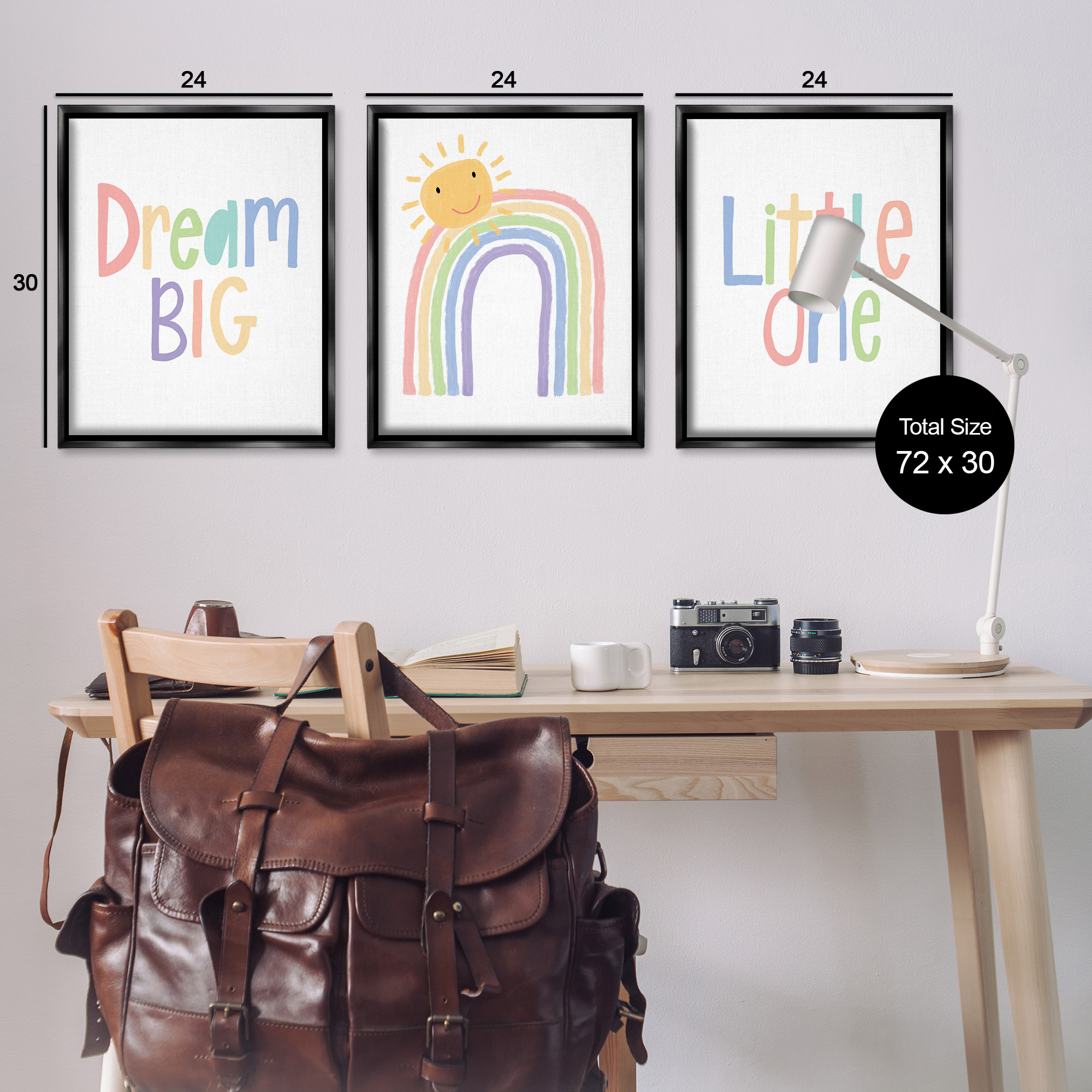 Stupell Industries Dream Big Little Illustration Typography Painting Black Floater Framed Canvas Art Print Wall Art, 25 x 31, Set of 3