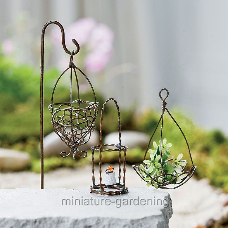 Fairy Garden Accessories Set of 2 Lime Green Miniature Bird Feeders. 
