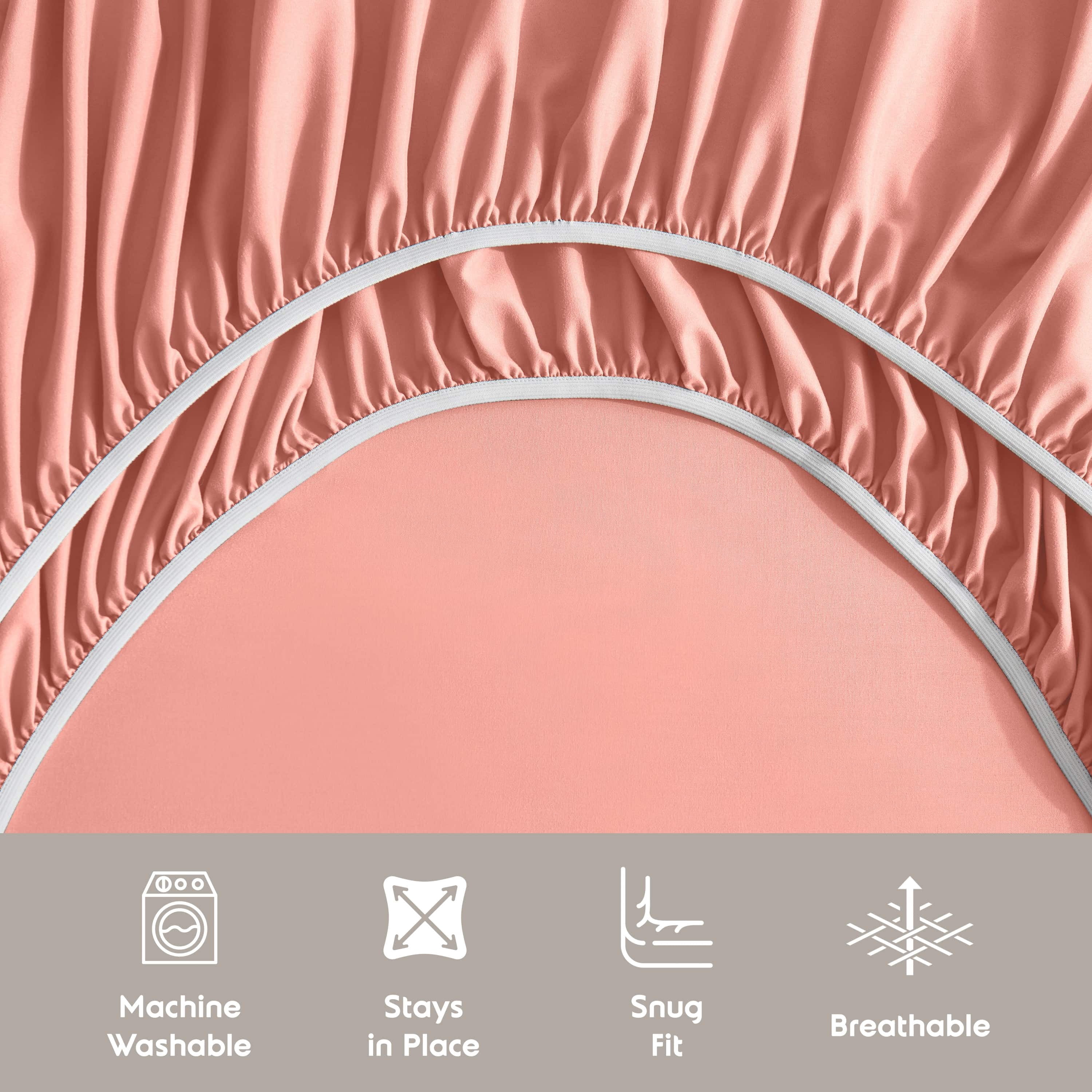 LammaLoe Extra Deep Pocket Full Size Sheets set, Fits 18"-24" Mattress, 6 Piece Soft Microfiber Bed Sheet Sets, Misty Rose