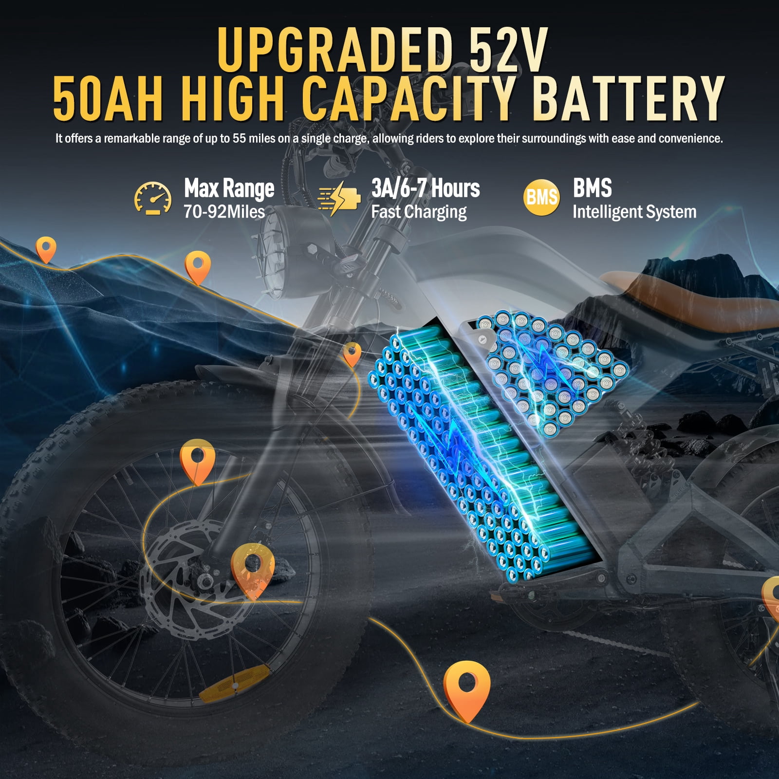 Smartravel 1200/3000W Adult Electric Bicycle,Dual Motor Electric Bike with 48V27Ah/52V50Ah Dual Lithium Battery,70-92Miles Range,7 Speed Gears for Adults
