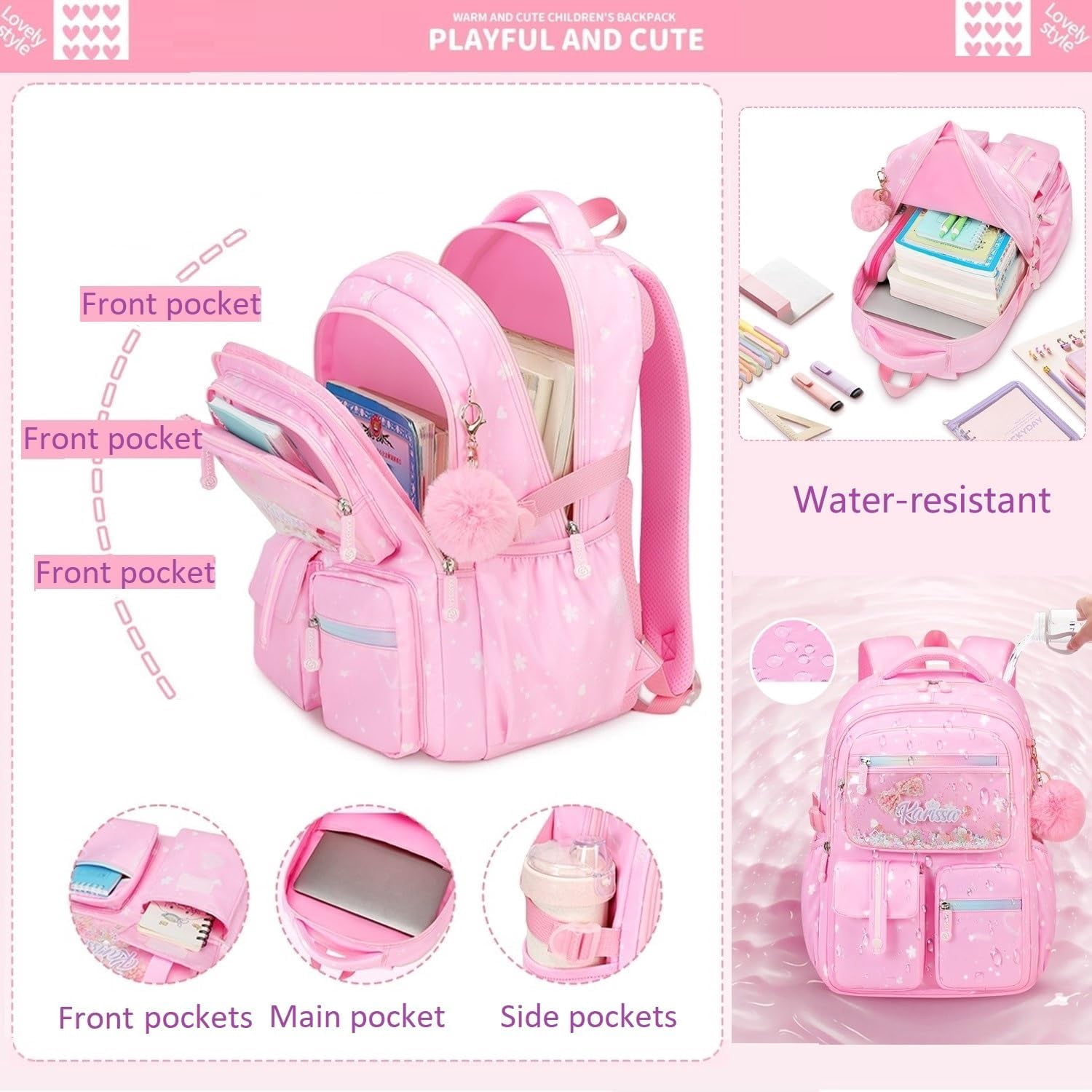 Gmdisc School Backpacks for Girls, Kids Fashion School Bookbag Girls School Bags Gifts-Pink