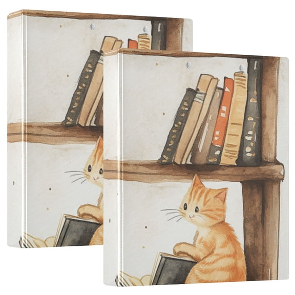 Cats Play in Bookshelf 3 Ring Binders 1.5 inch Hardcover File Folders with Interior Pockets A4 Size Organizer for School Office Hospital