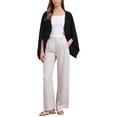 thumbnail image 2 of INSPIRE CHIC Women's Casual Cardigan 3/4 Sleeves Loose Fit Solid Color Linen Shrug XL Black, 2 of 6