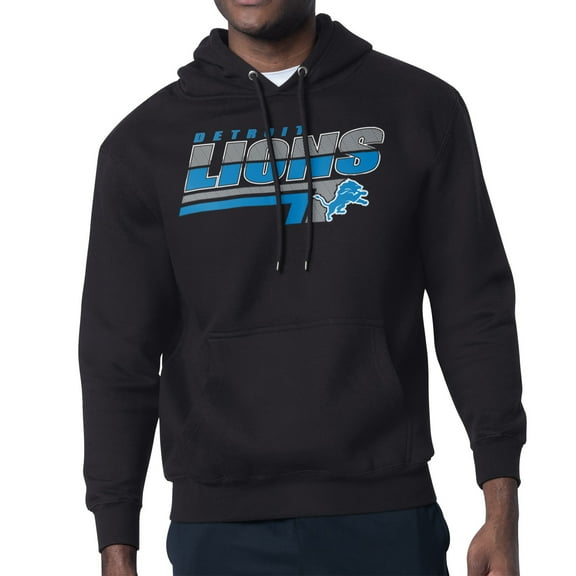 Men's Starter Black Detroit Lions Logo Push Graphic Hoodie