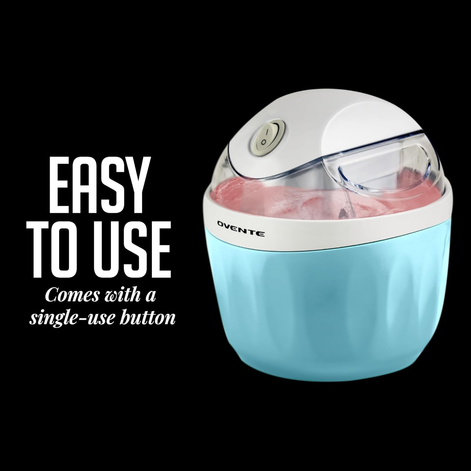 OVENTE Electric Ice Cream Maker, 1QT Freezer Bowl, 15W, Blue ICM110BL I For Healthy & Homemade Frozen Yogurt, Sorbet and Gelato, Mini Kitchen Appliance Ideal for Summer Desserts for Kids