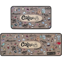 Coffee Kitchen Rugs,Non Skid Washable Microfiber mats for Kitchen Floor,Coffee Theme Kitchen Cushioned Runner Rug Decor Sets of 2 Pieces,17"x 47" 17"x 30"