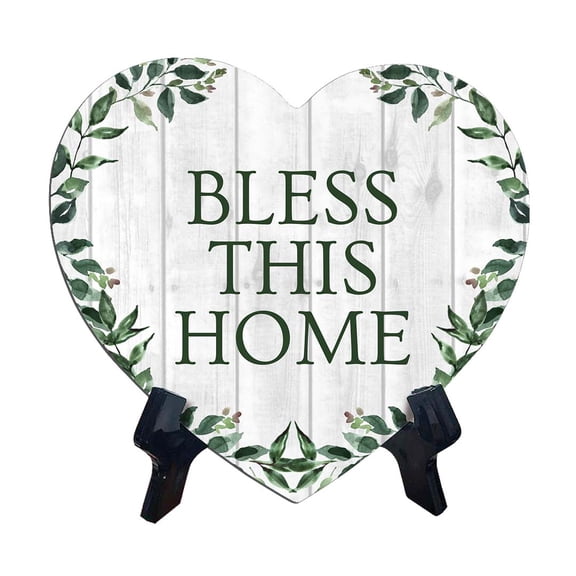 Bless This Home Heart Table Sign with Acrylic Stand (6x5") | Home Entrance Decoration