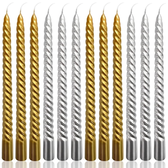 Candle Peytanger, juego de 12 piezas en espiral, dorado y plateado, 10 pulgadas