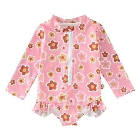

LIhncine Toddler Girls Swimsuit Summer Toddler Girls Long Sleeve Floral Prints 1 Piece Swimwear Beach Onesie Swimsuit Bikini Toddler Girl Swimsuit(Pink 18-24 Months