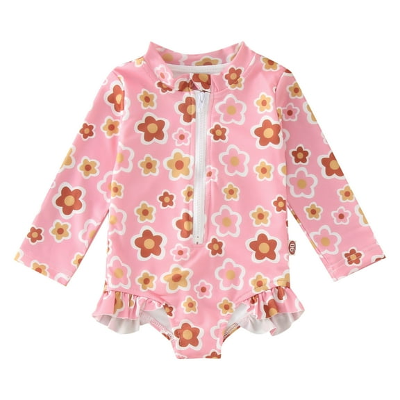Mercatoo MercatooToddler Girls Rash Guard Swimsuit Rompers Long Sleeve Floral Print Ruffles Bathing Suit Baby Summer Beach Swimwear