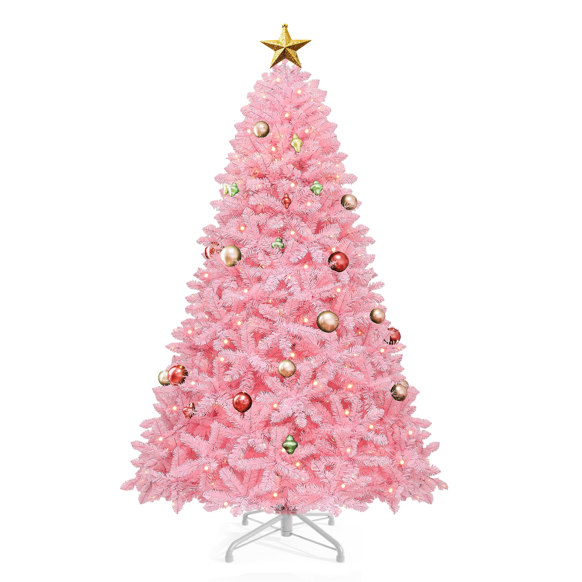 Uforic 7.5 ft Pre-lit Spruce Artificial Christmas Tree with 1350 PVC Tips & 550 Warm-White Lights, Pink