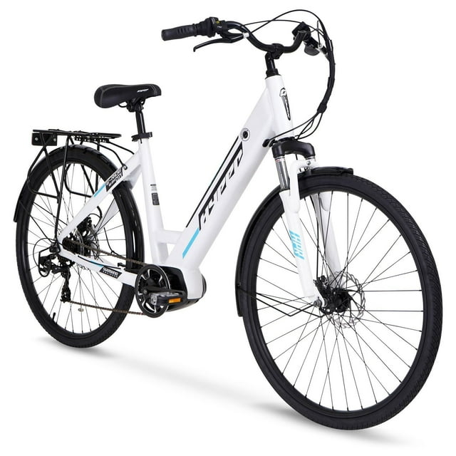 Hyper E-Ride 700C 36V Electric Commuter E-Bike for Adults, Pedal-Assist, 250W Mid-Drive Motor, Matte White