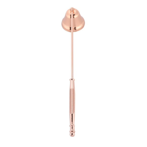 Yunxwd 1 pieza de acero inoxidable con forma de campana de vela, recortadora de mecha de vela, herramienta de mano, extintor de mecha de vela con mango largo para velas perfumadas (oro rosa)