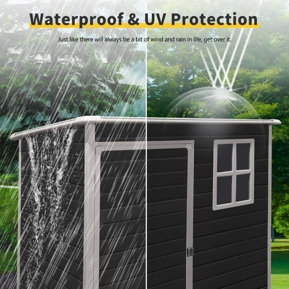 Durable 3x5 ft Outdoor Plastic Storage Shed with Floor, single door and Air Vents，Weatherproof Design for Protecting Garden Tools and Outdoor Equipment
