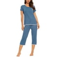 thumbnail image 2 of MINTLIMIT Women's Short Sleeve Tops and Capri Pants Solid Pajama Sets, 2 of 5