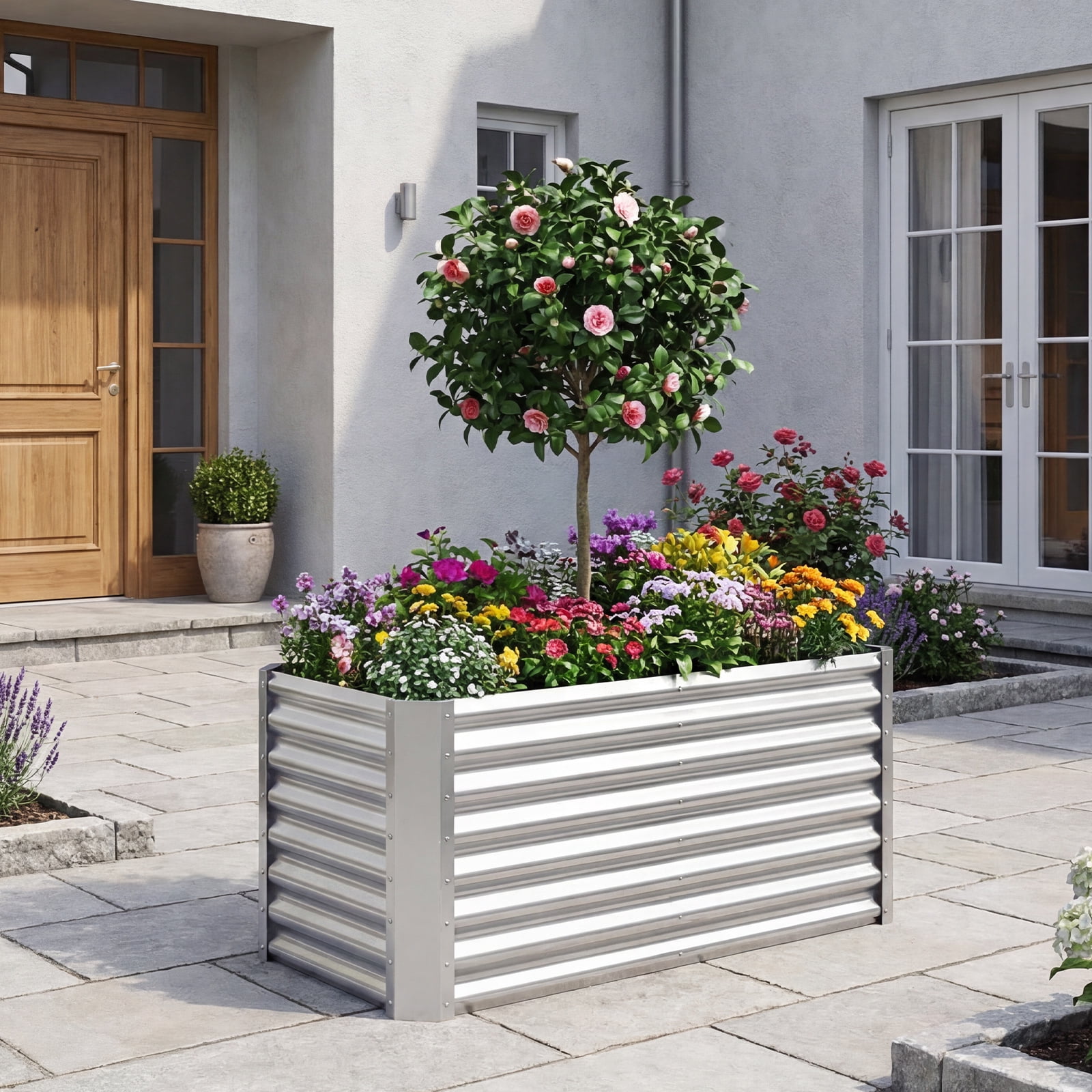 Gymax 2PCS 4 x 2 x 2FT Galvanized Raised Garden Bed w/Open-Ended Base for Vegetable