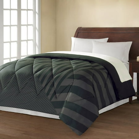 Mainstays Printed Bedding Comforter, Engineered Diagonal Stripe, Rich Black