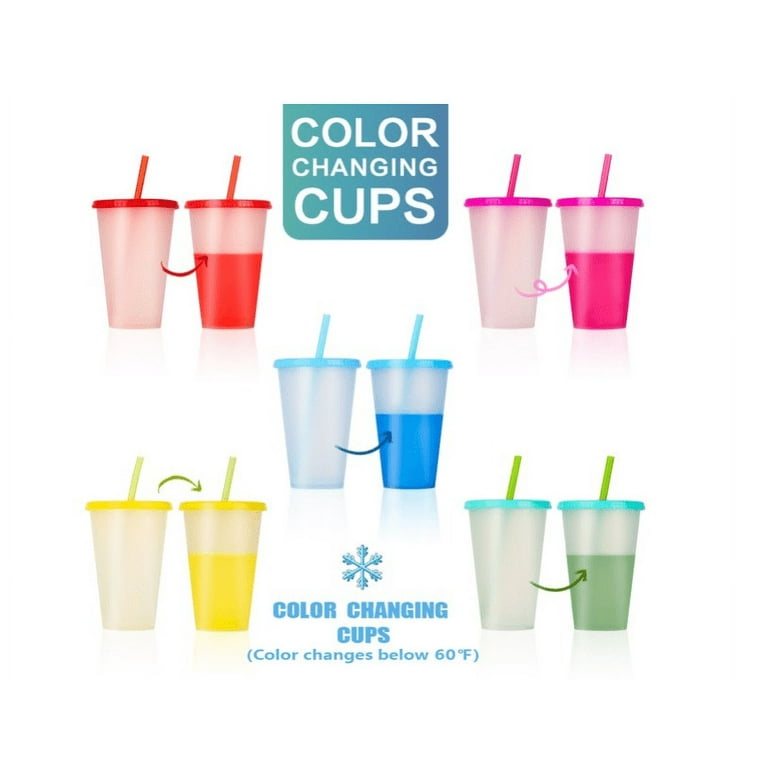 Reusable Plastic Tumblers with Lids & Straws - 5 Pcs 16 oz Color Changing  Cups for Adults Kids Women Party