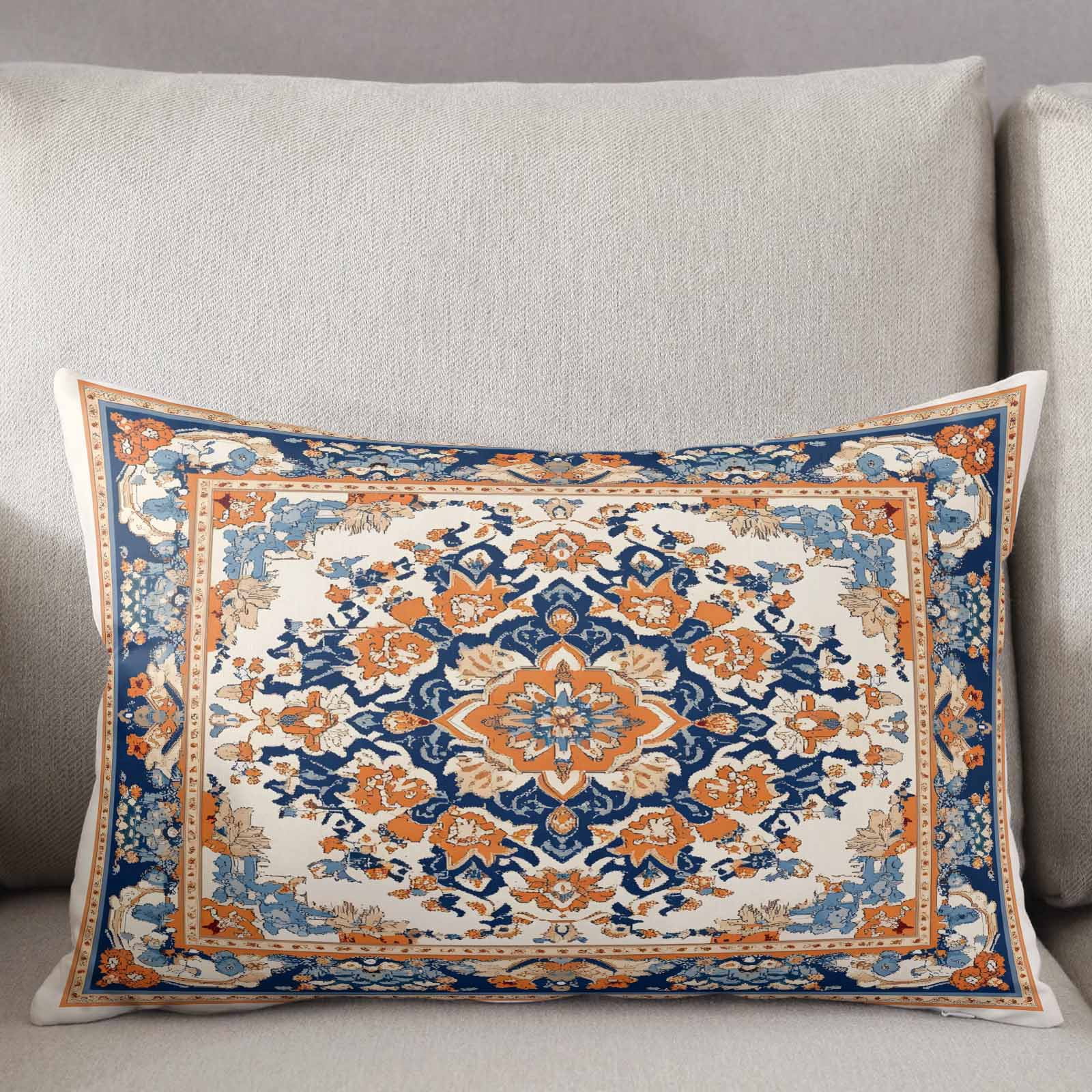 Blue Burnt Orange Boho Throw Pillow Cover 24 x 36 Inch Decorative Pillow Cover Antique Southwestern Art Lumbar Pillowcase Seasonal Rectangle Cushion Case for Couch Sofa Bed Living Room