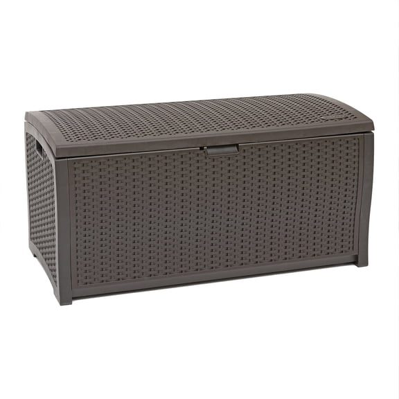 Suncast 99 Gallon Deck Garden Garage Home Wicker Resin Pool Box, Mocha (3 Pack)