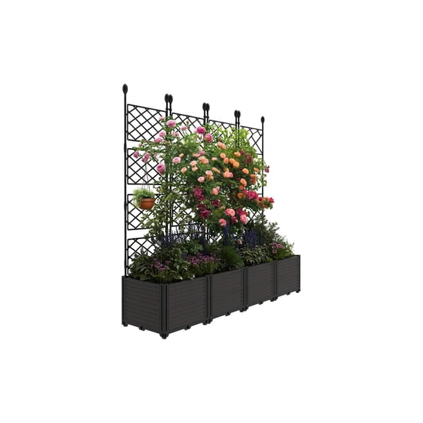 4-piece plastic plant box con metal trellis: raised garden cama para climbing plants, outdoor planter para patio, balcony, y backyard