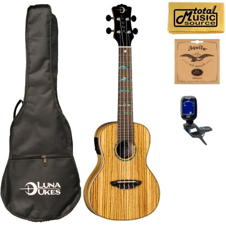 Luna UKE HTC ZBR High Tide Series Zebra Concert A/E Ukulele w/ Bag Bundle