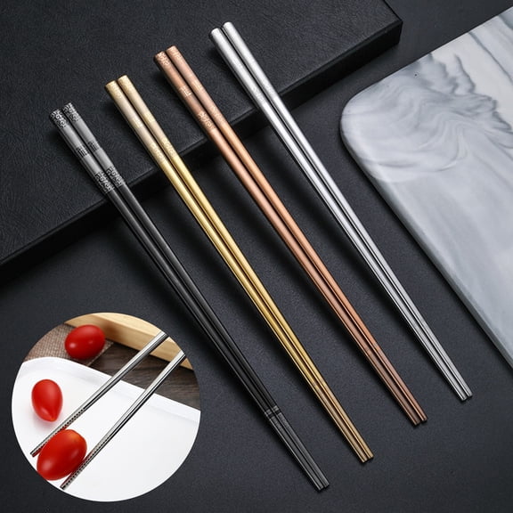 Queroig 1 Pair Chopsticks Hollow Reusable Anti-scalding Engraving Stainless Steel Chinese Chop Sticks Kitchen Gadget