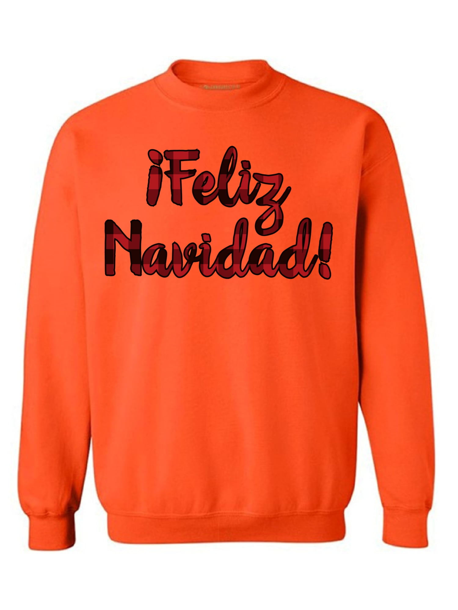 Awkward Styles Ugly Xmas Sweatshirt Christmas Feliz Navidad Plaid Sweater, Adult Unisex, Size: XL, Orange