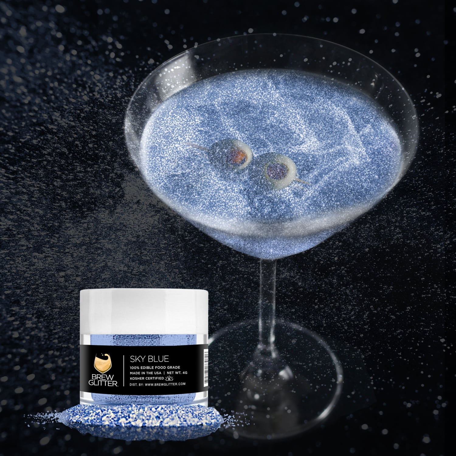 BREW GLITTER Sky Blue Edible Glitter For Drinks, Cocktails, Beer, Drink Garnish & Beverages | 4 Gram | KOSHER Certified | 100% Edible & Food Grade | Kosher Certified | Vegan, Gluten, Nut Free