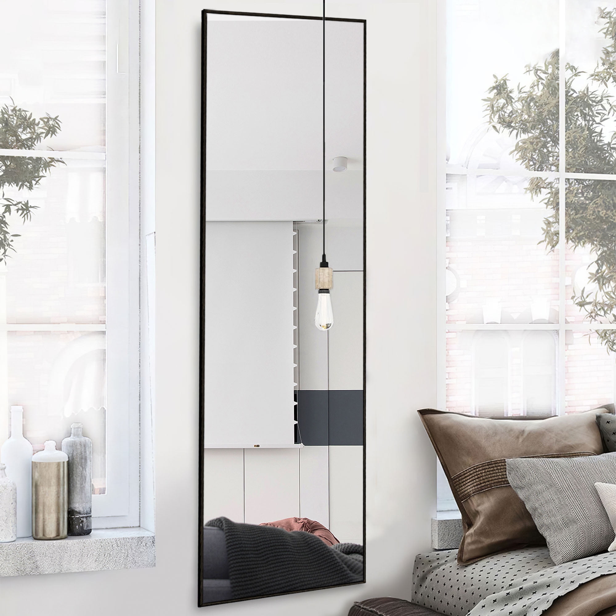 59"x16" Full Length Mirror Standing Mirror for Living Room Rich Black