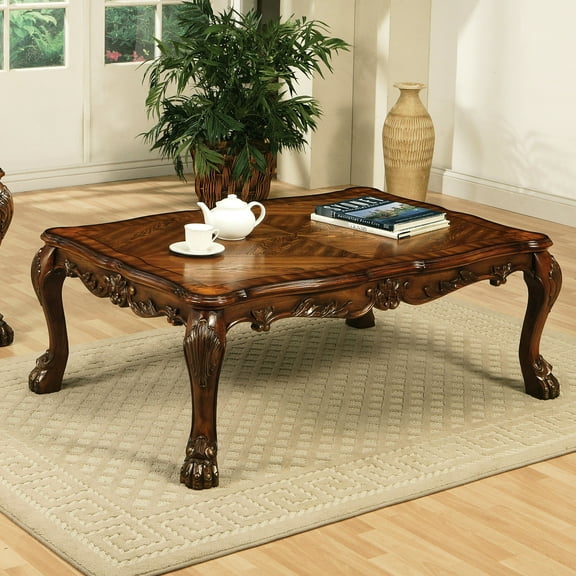 Cherry Oak Living Room Coffee Table With Stable Claw Feet - Adds Elegance Classic Legs And Flavor