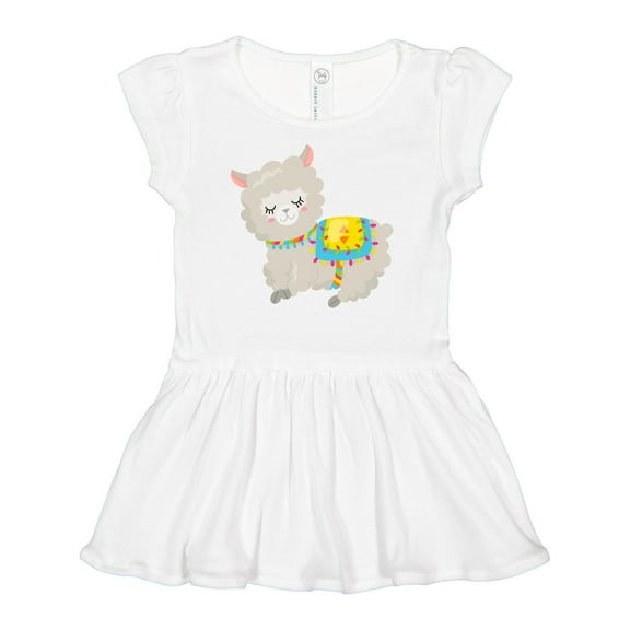 Inktastic Cute Llama with Colorful Blanket Girls Baby Dress