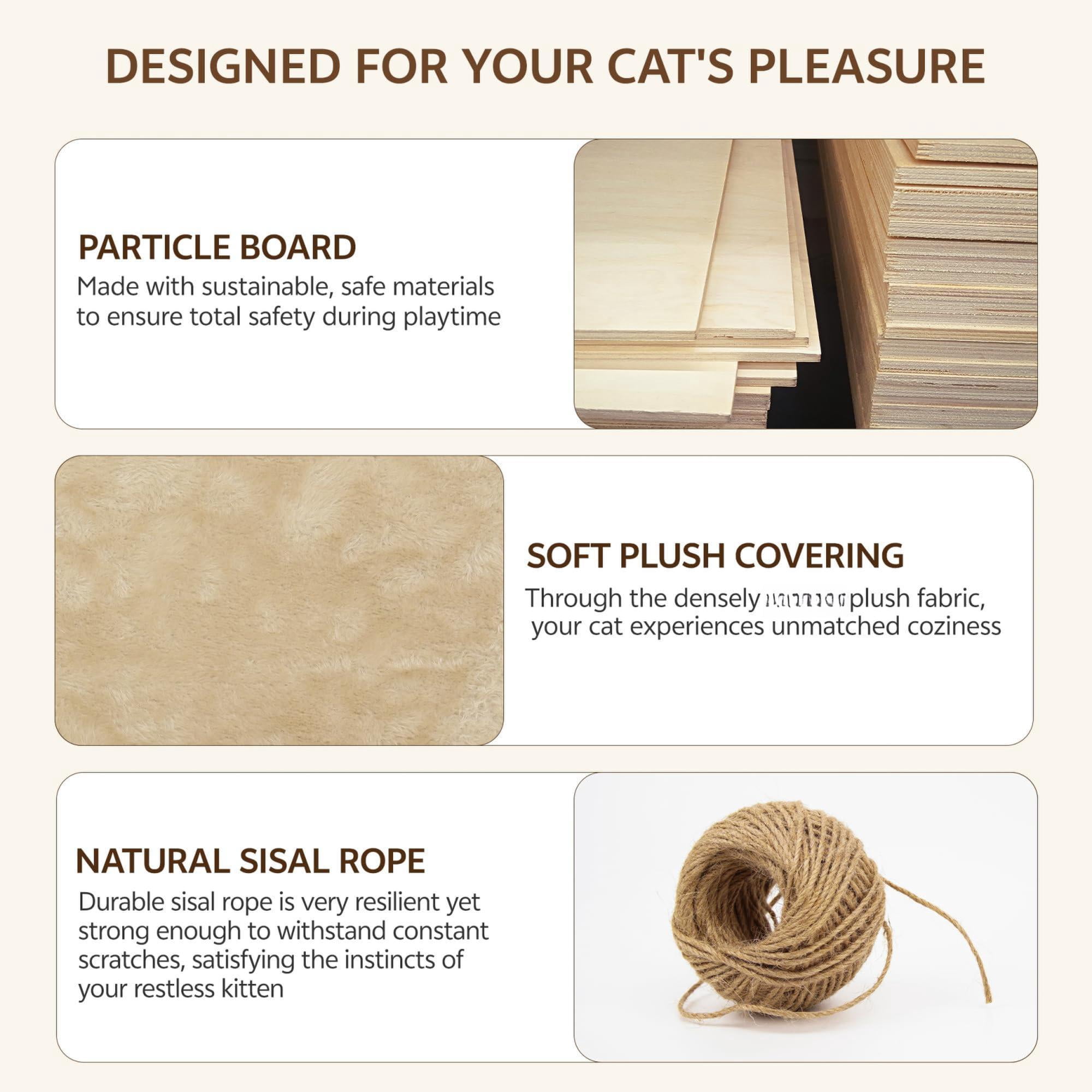 9-in-1 Cat Wall Shelves  Stable & Safe Mounted Cats Shelf Furniture Set With Plush Fabric Wooden Climbing Systems Bridge Ladder Floor Space-saving Beige