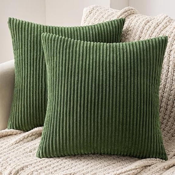Eryueer Set of 2 Striped Corduroy Cushion Covers Soft Throw Pillow Case Sham Home for Sofa Couch/Bedroom Decorative Fluffy Large Pillowcases 50x50cm Matcha Green