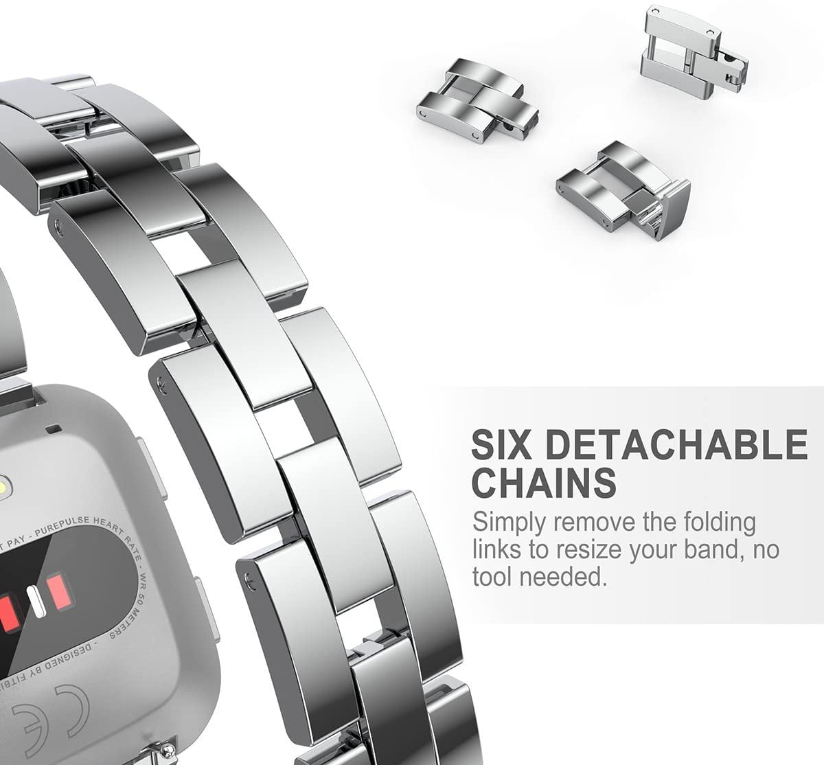 TOYOUTHS Bling Bracelet Compatible with Fitbit Versa/Versa 2 Bands for Women Stainless Steel Wristbands Replacement for Versa Lite Edition/Versa SE Accessories Dressy Metal Strap