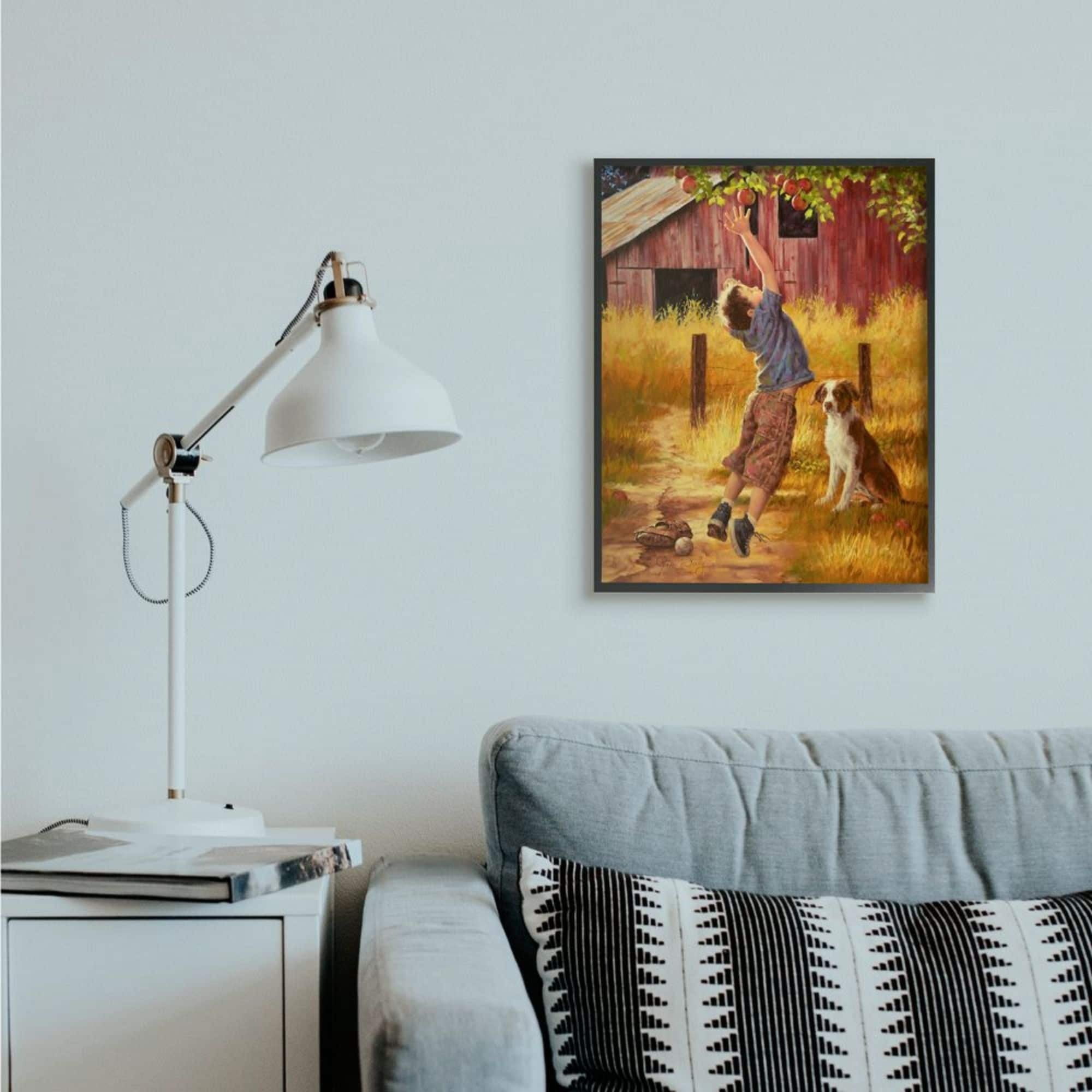 Stupell Industries Boy Jumping for Autumn Farm Apple with Dog Design by Jim Daly