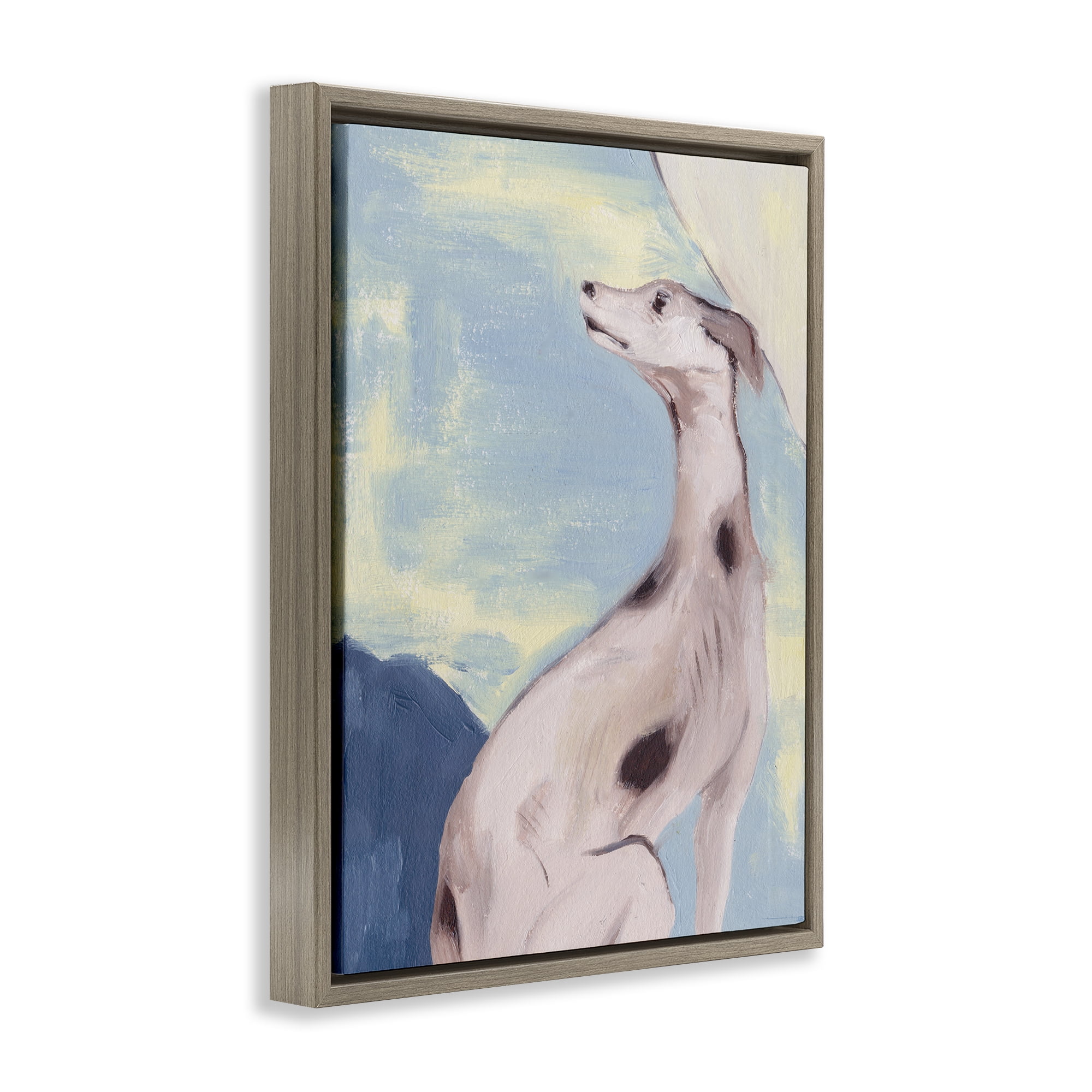 Stupell Industries Greyhound on Blue Animals & Insects Painting Brown Floater Framed Canvas Art Print Wall Art, 25 x 31